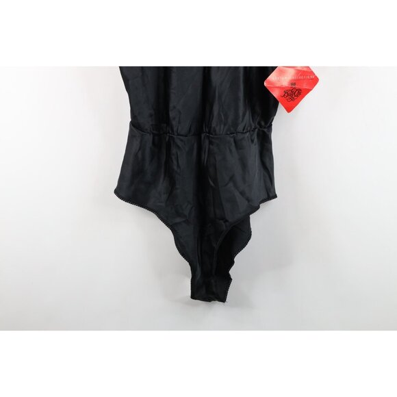 Deadstock Vintage 90s Womens L Lace Silky Snap Crotch Romper Lingerie USA Black - Picture 3 of 16